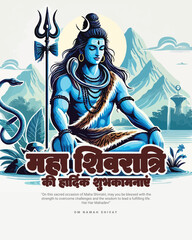 Obraz premium Happy Maha Shivratri Lord Shiva with Har Har Mahadeva Social Media Post template banner