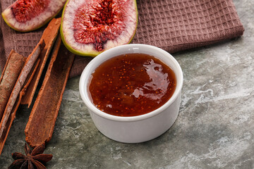 Sweet fig jam in the bowl