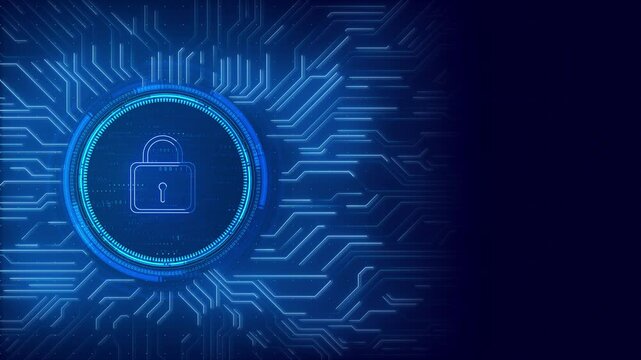 Cyber security and digital computer protection padlock symbol. Network, cyber technology and computer background. Ideal for cybersecurity and safety. Digital network protect from virus and malware 3D