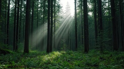 Obraz premium Mindfulness breathing in peaceful forest nature scene tranquil environment sunlight through trees