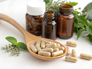 Vitamin herbal. On white background