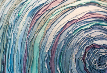 Blurred recycle fabric background, closeup reuse old fabric background