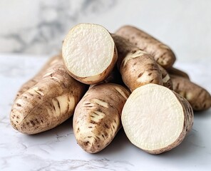 potatoes on a wooden board