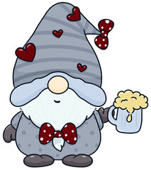 Cute cartoon gnome holding a glass of beer decoration new year, element cartoon happy new year PNG