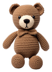 PNG Cartoon teddy bear crochet plush toy.