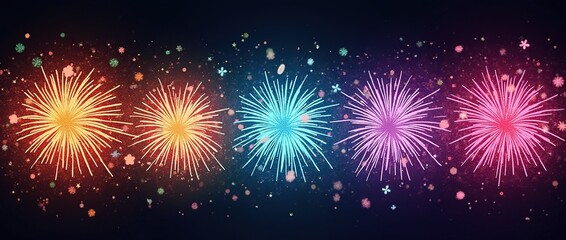 display of vibrant, colorful fireworks illuminating the night sky background