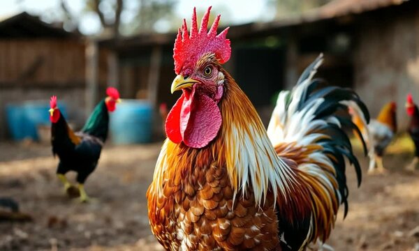 Rooster with beak and feathers