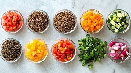 Fresh Colorful Vegetables and Pulses Preparing for Healthy Meal