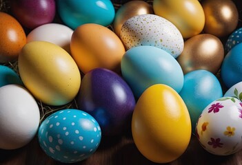 Fototapeta premium colorful easter eggs holiday background, realistic illustration