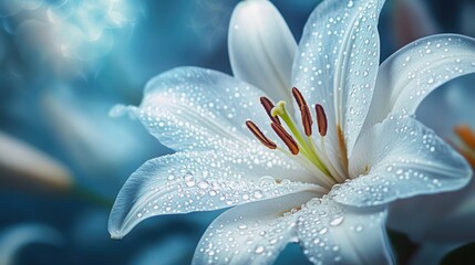 Serene White Lily Blossom with Dew Drops