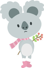 Little Koala Holding a Branch.cartoon doodle