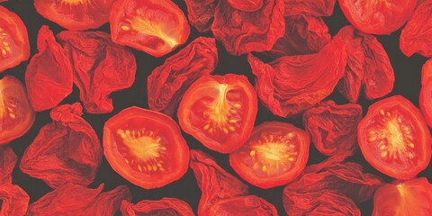 Fototapeta premium Texture of vibrant sun-dried tomato halves showcasing rich colors and unique patterns