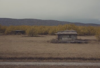 old gas station landscape, realistic illustration
