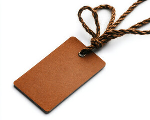 Elegant leather tag on a rope for branding and labeling needs.