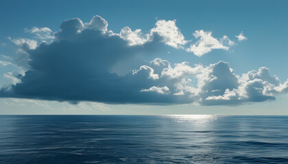 Obraz premium Vast ocean waters reflect sunlight with fluffy clouds above on a serene day