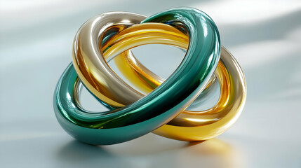 Fototapeta premium Abstract 3D Render Gold and Teal Interlocking Rings