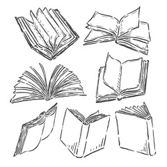open book vector sketch scattered