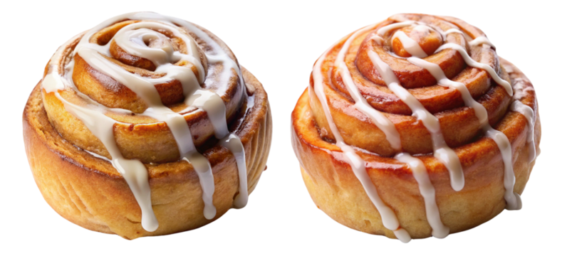cinnamon roll, with icing drizzled on top isolated on transparent background.
