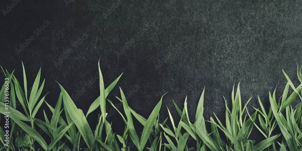 Poster Contrast banner showcasing grass blades at the bottom, creating a natural border around an empty space for text or images