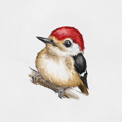 Delightful Illustration of a Tiny Woodpecker on a Branch