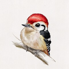 Delightful Illustration of a Tiny Woodpecker on a Branch