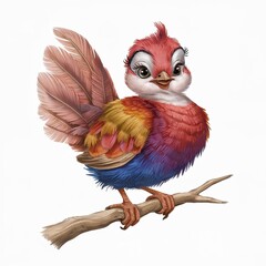 Playful Illustration of a Tiny Pheasant on a Branch