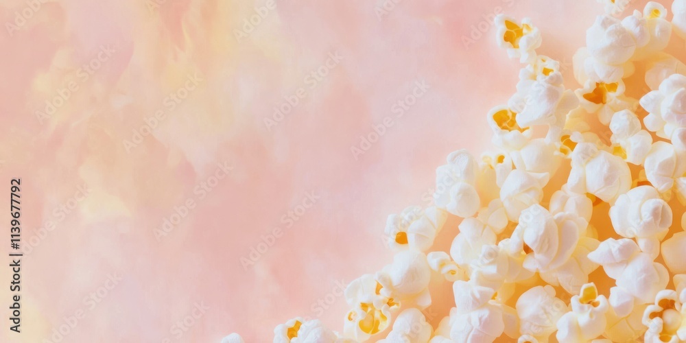Poster creative banner design featuring popcorn kernels on a pastel background for event or promotion