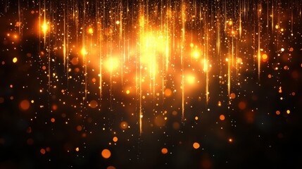 Glittering golden streamers hanging from the top, leaving the lower half blank