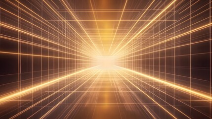 Abstract glowing grid tunnel.