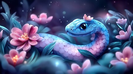 Handcrafted paper quilled snake featuring soft pastel color gradients and abstract flora