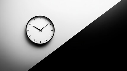 Minimalistic clock hands over a black and white background, leaving space in the corners