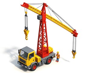 3D Rendering of a Colorful Crane Truck on White Background, Generative AI