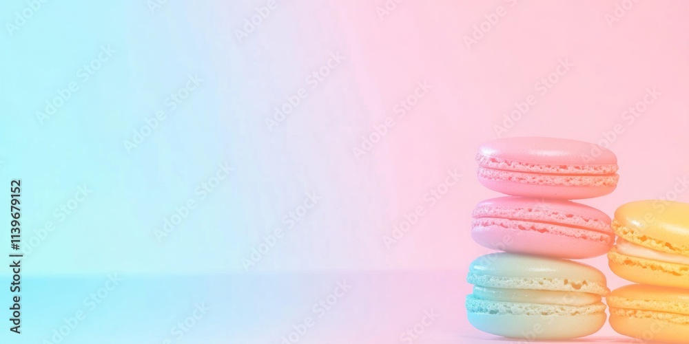 Aufkleber brightly colored banner featuring colorful macarons on a soft pastel background ideal for dessert pr