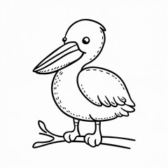 Cute Illustration of a Little Pelican on a Branch
