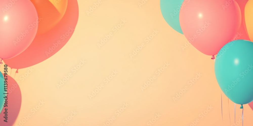 Poster brightly colored banner with balloon animals adorning the edges and empty space for messages during 