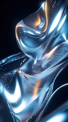 Abstract metallic liquid wave with glowing lights.