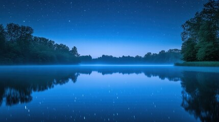 A moonlit lake reflecting stars, leaving the upper half blank for messages