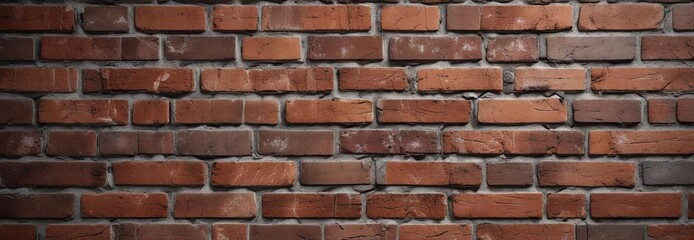 Fototapeta premium Greyish-brown brick wall with reddish undertones and cracks, stone, cracked
