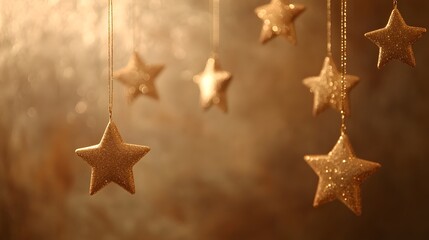 Golden Glitter Stars Hanging Festive Decoration