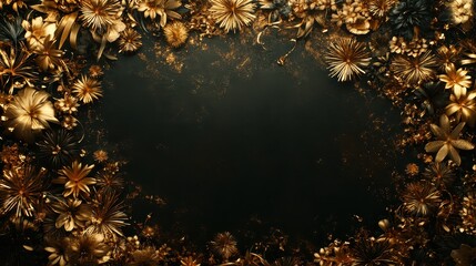 Minimalist fireworks drawn in gold on a black background, leaving the top blank