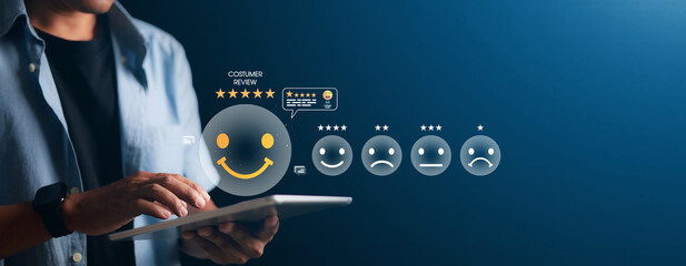 Customer review satisfaction feedback survey concept. Customer can evaluate quality of service...