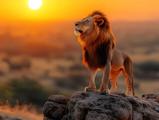 Majestic Lion at Sunset, Wild African King