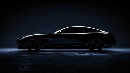 Fototapeta premium Black generic and unbranded sport car isolated on a black background with copyspace