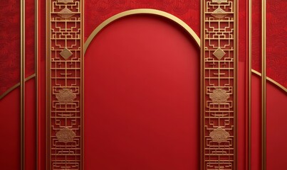 Red Gold Chinese Archway Design Background