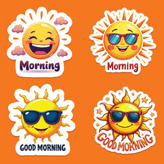 Good morning sticker text effect with cheerful morning vibes collection