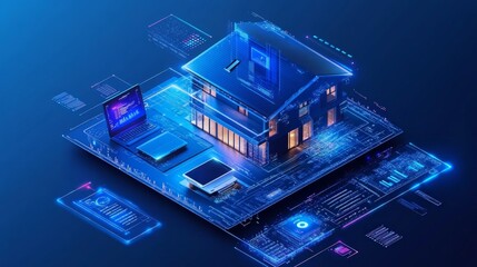 Naklejka premium Serene Digital Representation of a Connected Modern Home
