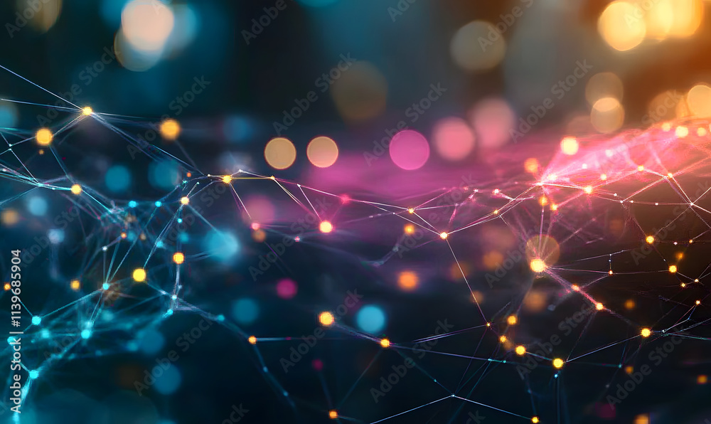 Wall mural abstract digital landscape with interconnected lines and glowing nodes.