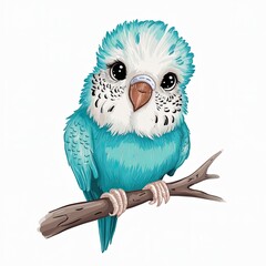 Charming Cartoon Illustration of a Parakeet on a Branch