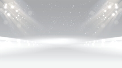 Abstract stage white gray background lighting communication concept, technology, digital business, innovation, science fiction scene vector illustration with copy-space.