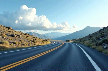 Naklejka premium curved road isolated with lines and clouds isolated on abstract background.